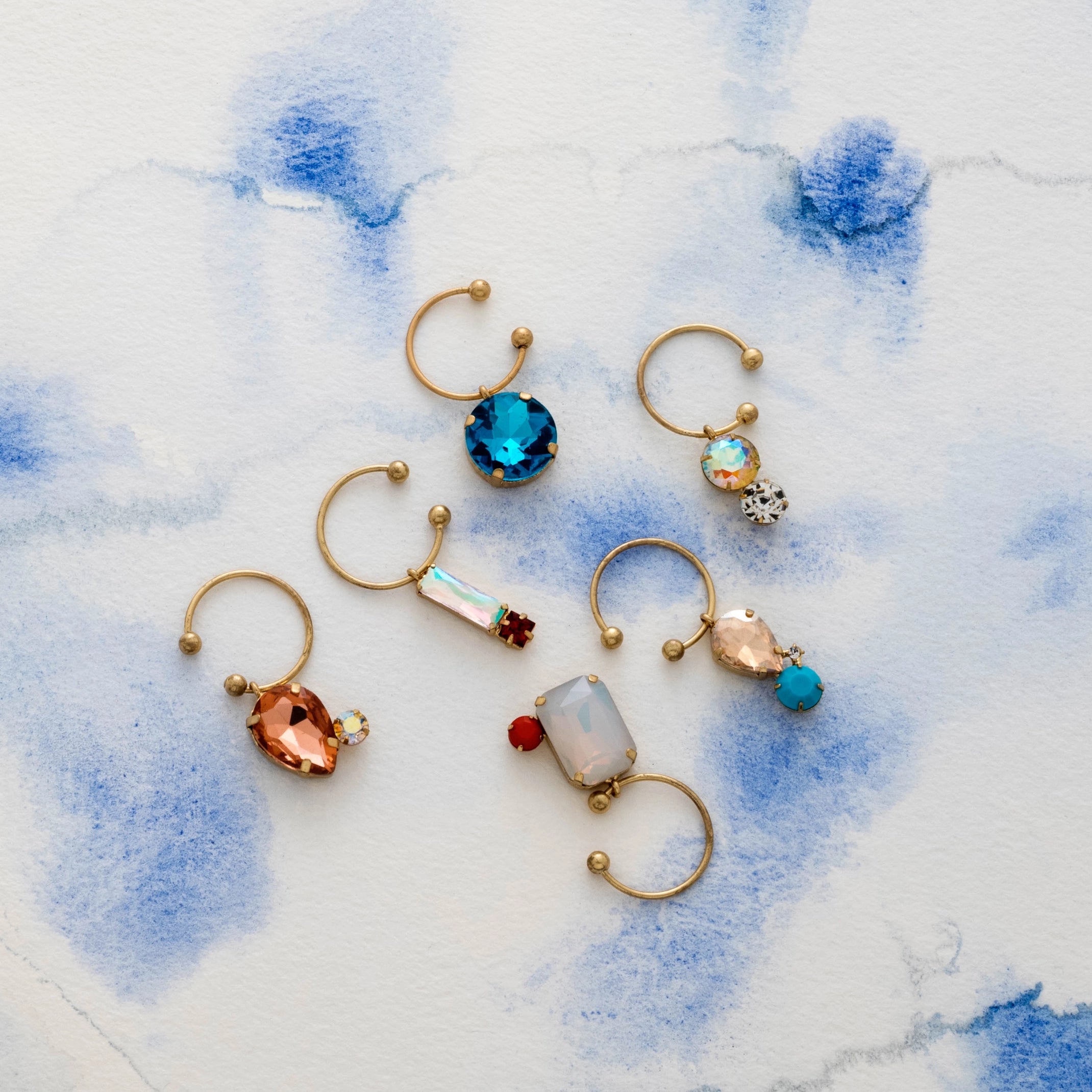 Jeweled Wine Charms, Pastels - Set of 6