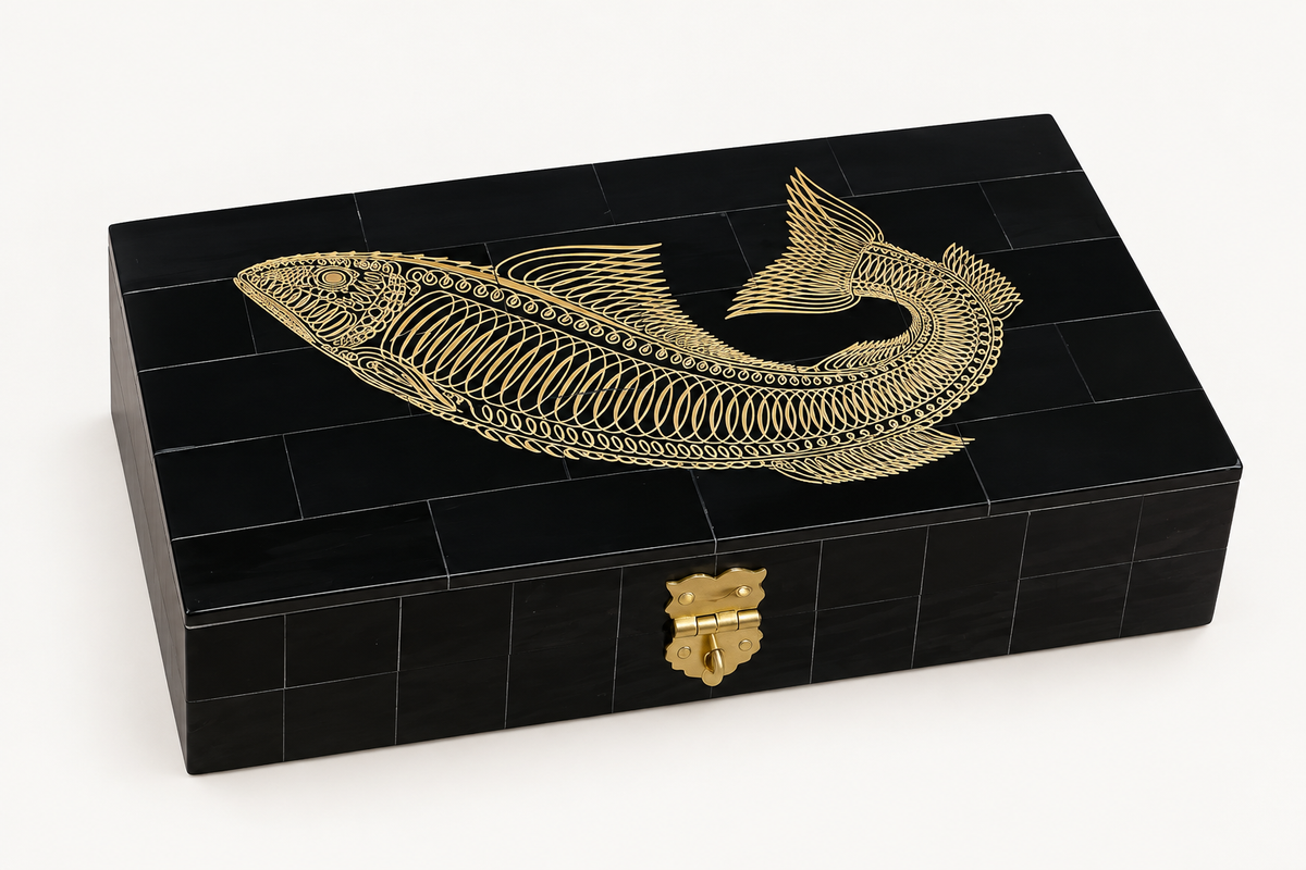 Fish Horn Box Engraved, 6-1/4”