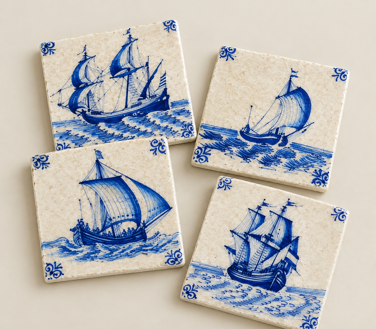 Delft Boat Stone Coasters