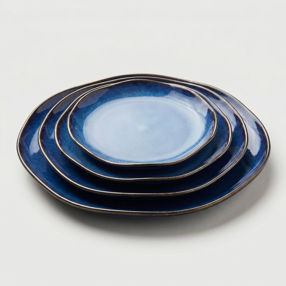 Blue Edge Ceramic Dinner Plates, Set of 4