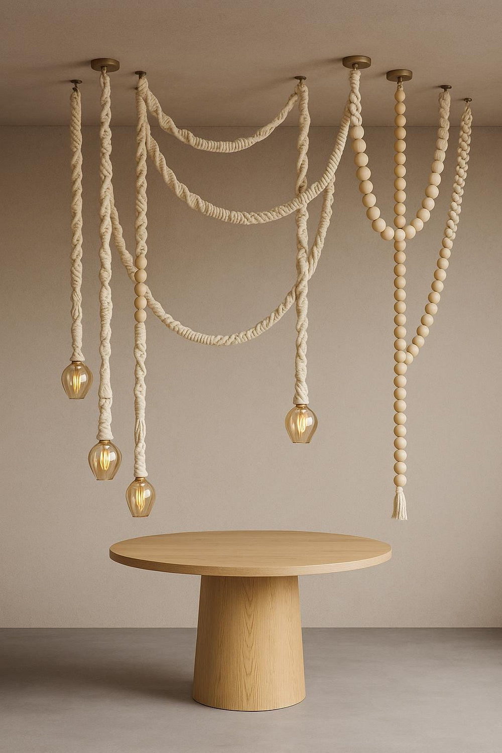 Wood Bead Macrame Pendant Lighting