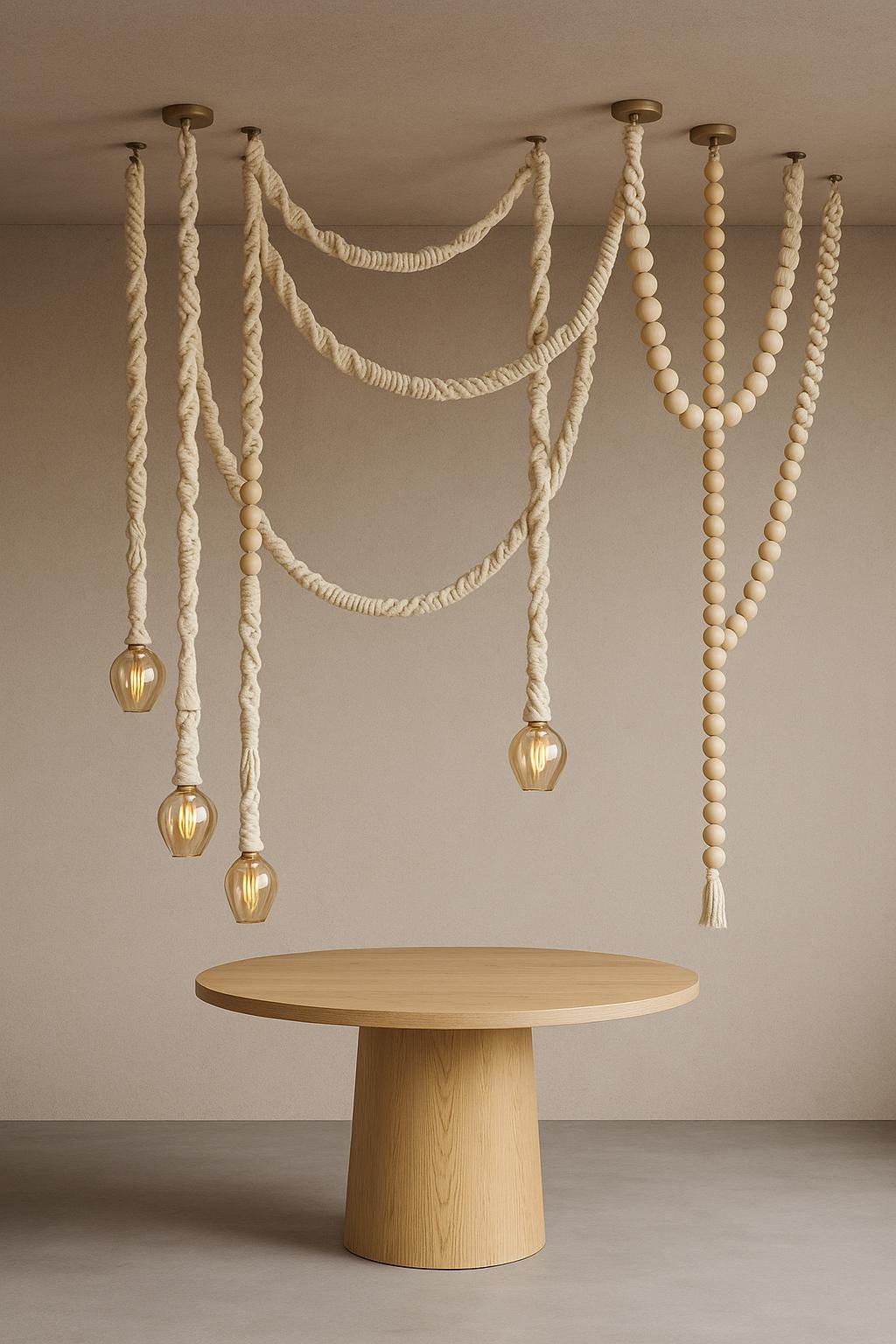 Wood Bead Macrame Pendant Lighting