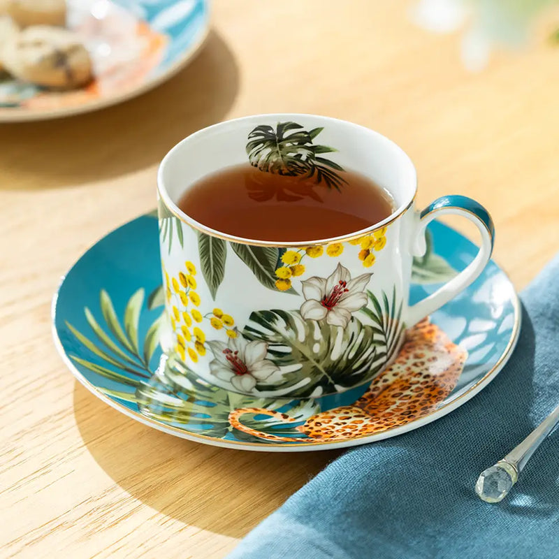Tropical Leopard 8oz Fine Porcelain Cup and Saucer
