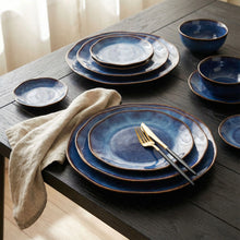 Blue Edge Ceramic Dinner Plates, Set of 4