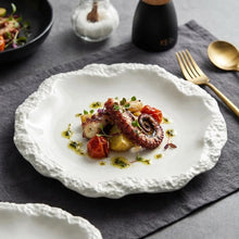 Ceramic Dinner Plates with Textured Rim, Set of 2