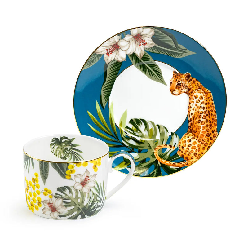 Tropical Leopard 8oz Fine Porcelain Cup and Saucer