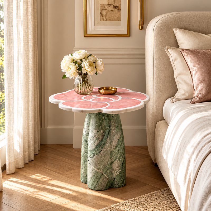 Floral Pink Jade Side Table