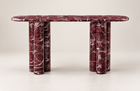 60" Red Genuine Marble Oval Double Pedestal Console Table