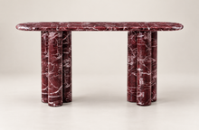 60" Red Genuine Marble Oval Double Pedestal Console Table