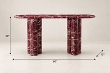 60" Red Genuine Marble Oval Double Pedestal Console Table