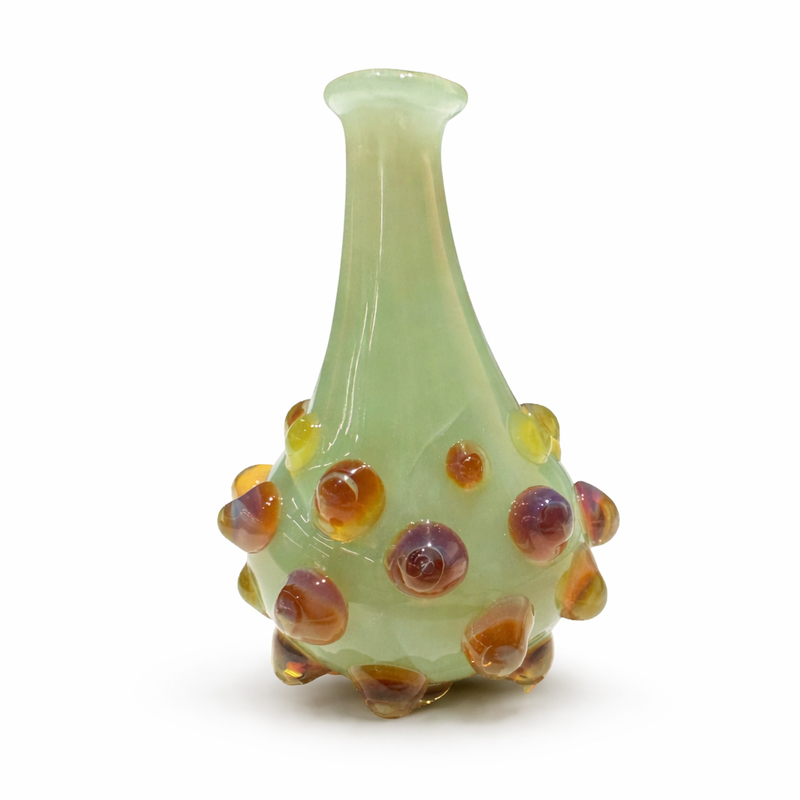Dot Dot Bud Vase -Glamping Light Green with Amber Dots
