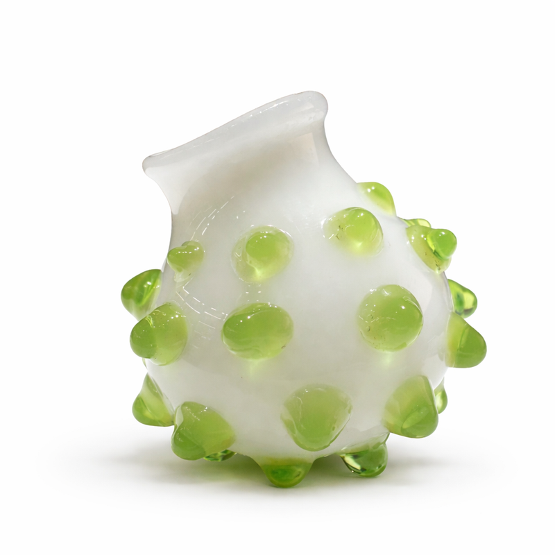 Dot Dot Bud Vase -Glamping White with Lime Green Dots