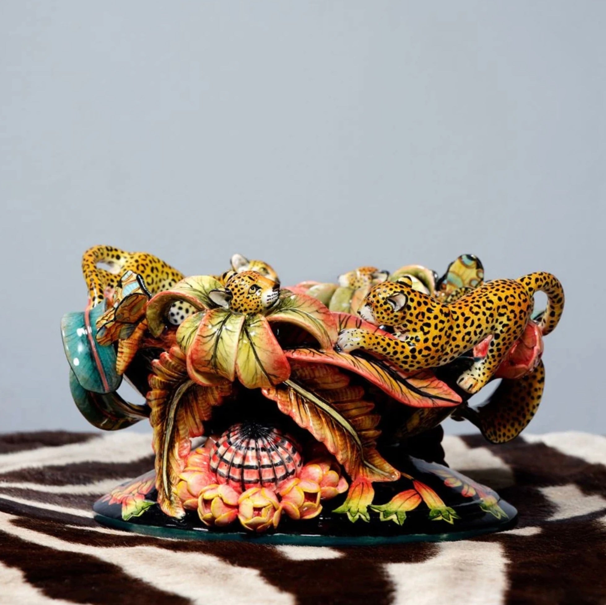 Ardmore Ceramic Art - Leopard and Butterfly Bowl