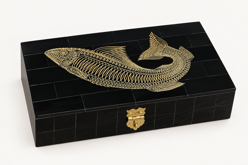 Fish Horn Box Engraved, 6-1/4”
