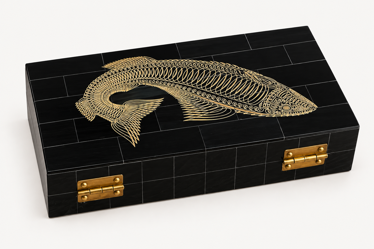 Fish Horn Box Engraved, 6-1/4”
