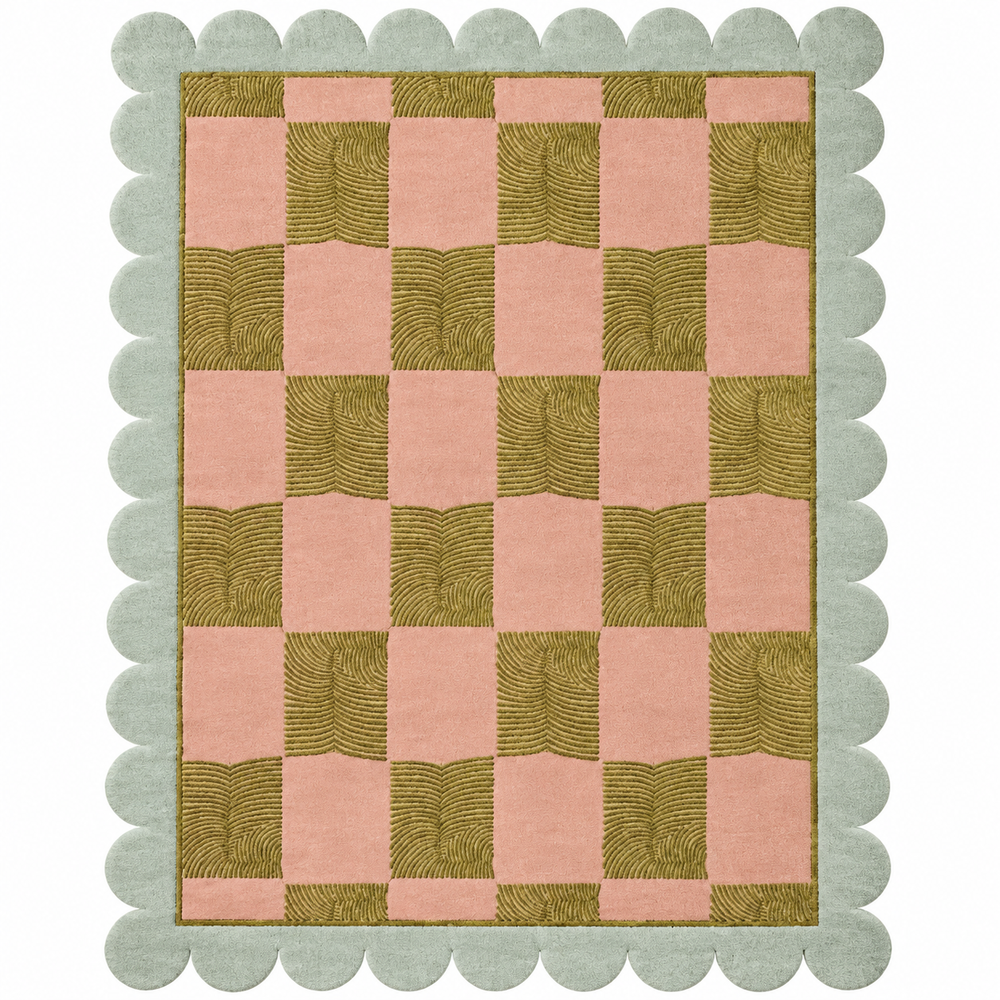Scalloped Leaf Checker Pastel Hand Tufted Rug 2 x 8