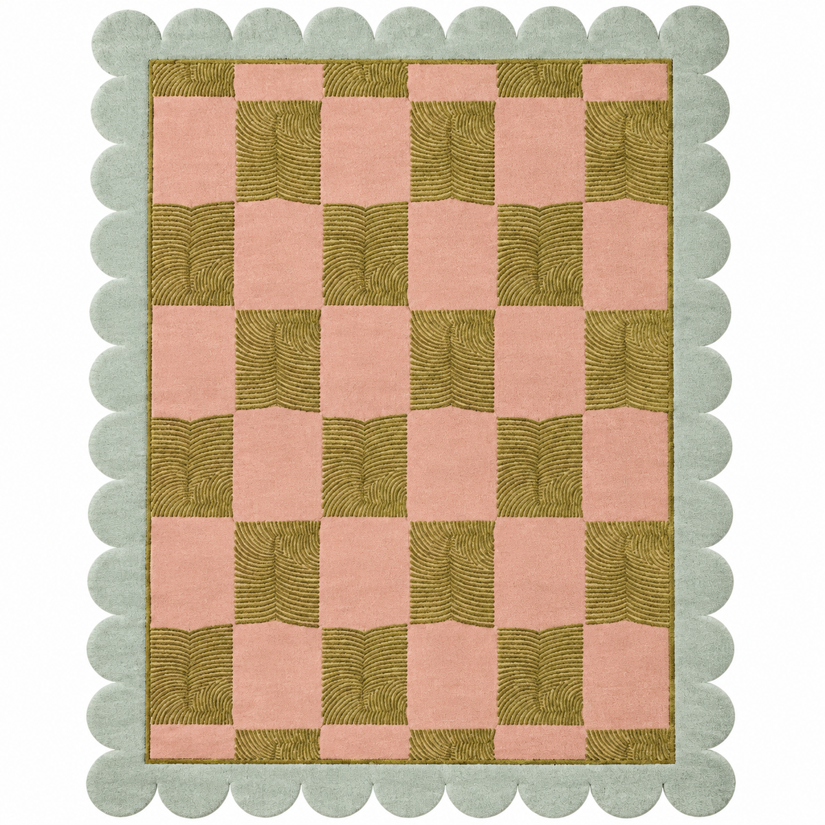 Scalloped Leaf Checker Pastel Hand Tufted Rug 2 x 8