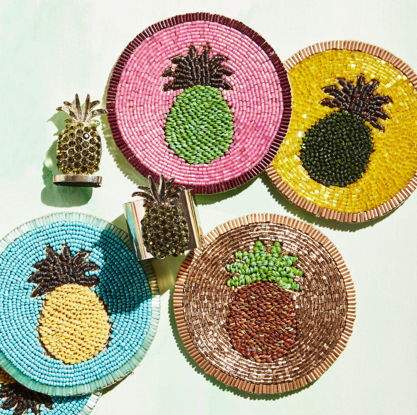 Pineapple Beaded Coasters- Set of 4
