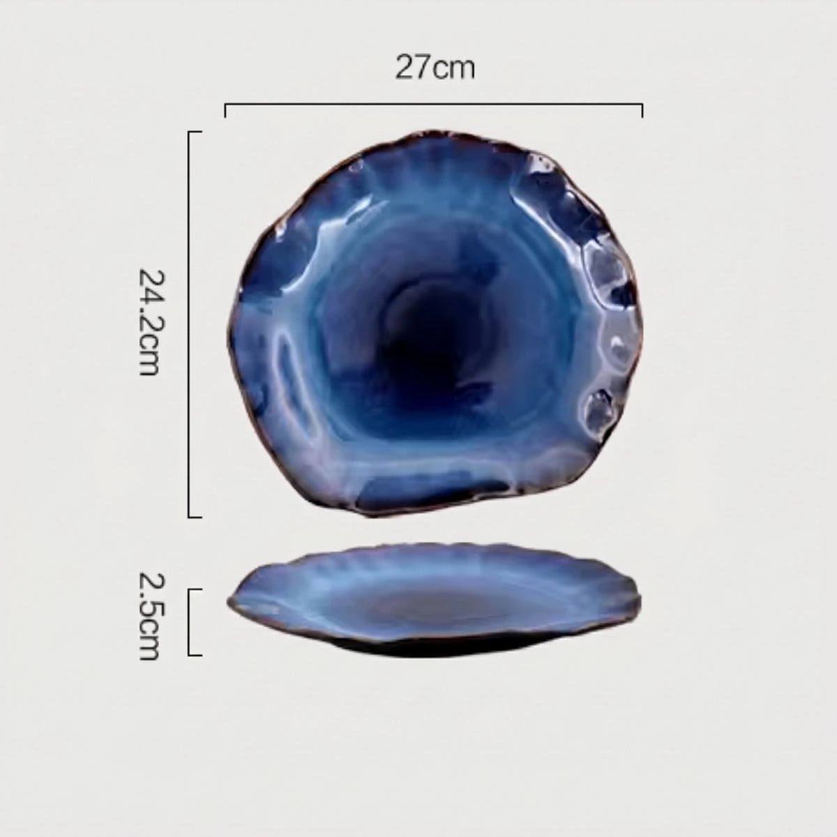 Blue Edge Ceramic Dinner Plates, Set of 4