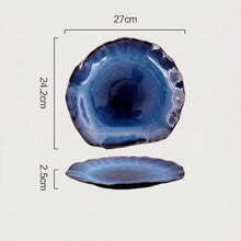 Blue Edge Ceramic Dinner Plates, Set of 4