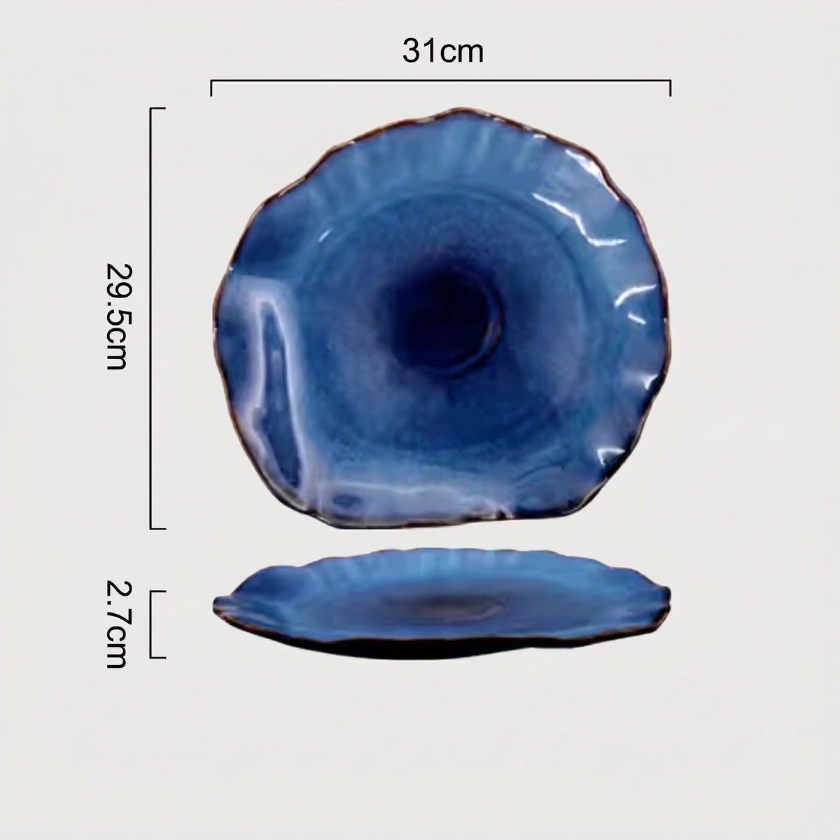 Blue Edge Ceramic Dinner Plates, Set of 4