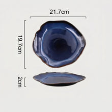 Blue Edge Ceramic Dinner Plates, Set of 4