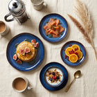 Blue Edge Ceramic Dinner Plates, Set of 4