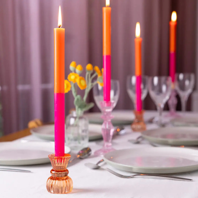 Sun-stripe Dinner Candles Orange/Pink