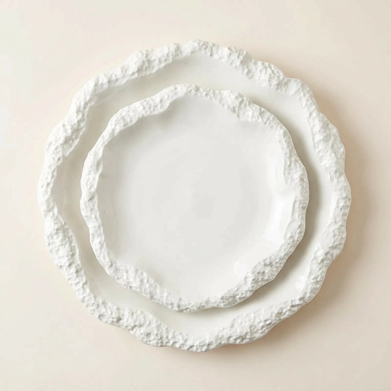 Ceramic Dinner Plates with Textured Rim, Set of 2
