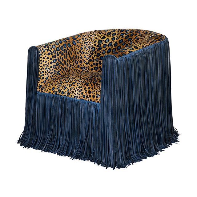Safari Spot Leather Fringe Swivel Chair